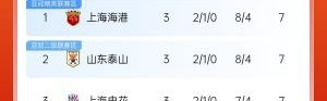 Kaiyun开云官方网站中国登录-积分榜：海港泰山申花津门虎7分 浙江西海岸国安5分 亚泰三镇0分